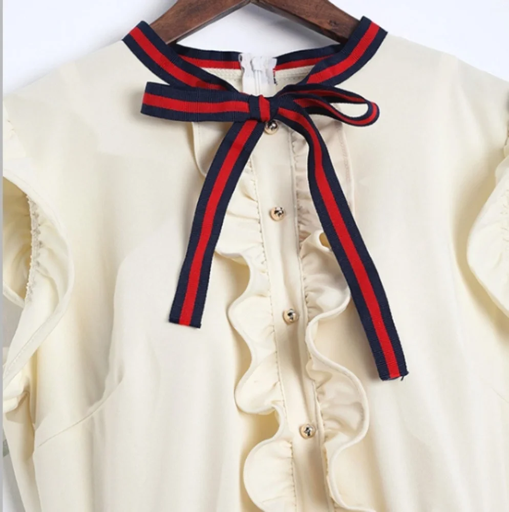 Cream Ruffle Tie-Neck Sheath Dress - Picture 2 of 5